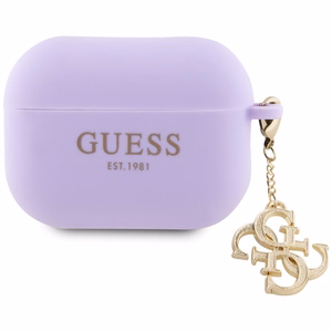 Guess GUAP2LECG4U apvalks AirPods Pro 2 vāciņam - violeta šķidrā silikona mirdzošā trijstūra piekariņš