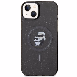 Viedtālruņa apvalks Karl Lagerfeld Karl&Choupette Glitter Magnētiskais MagSafe iPhone 15 Plus - melns (m)