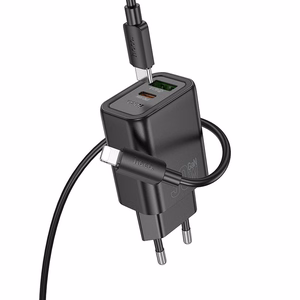 Lādētājs viedtālrunim Hoco USB A + USB C QC3.0 PD 3A 30W + kabelis USB C uz Lightning N63 melns