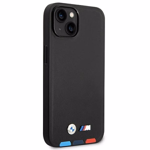 Viedtālruņa apvalks BMW BMHMP14M22PTDK iPhone 14 Plus 6.7 "melns / melna Ādas Zīmogs Trīskrāsu Magnētiskais