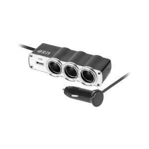 3 ligzdu automašīnas piesmēķētāja sadalītājs ar kabeli un USB