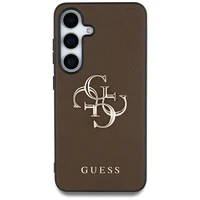 Guess Grained Big 4G Logo Small Classic Logo viedtālruņa apvalks Samsung Galaxy S25 Plus brūns