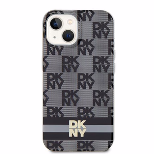 DKNY IML rūtainais mono raksts un drukātās svītras magnētiskais viedtālruņa apvalks iPhone 15/14/13 - melns