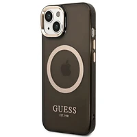 Guess GUHMP14SHTCMK iPhone 14 6.1" melns/melns cietais apvalks Zelta kontūra Daļēji caurspīdīgs Magnētiskais