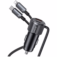 Auto lādētājs USAMS YT Series CC287 66W 1xUSB-A 1xUSB-C + kabelis 2w1 USB-C/Lightning tumšs