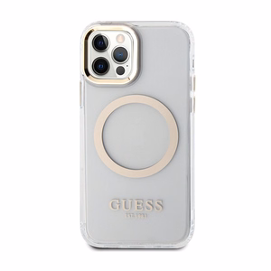 Guess GUHMP12MHTRMD Metal Outline vāciņš ierīcei iPhone 12 / 12 Pro 6.1", ar MagSafe, zelta krāsā