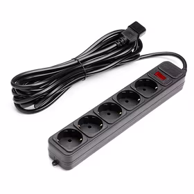 UPS-Rated Extension Cord 5m, 5 sockets, ar switch, melns