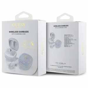 Guess Bluetooth austiņas GUTWSJ144ESH TWS + dokstacija baltas/baltas varavīksnes 4G drukāts logotips