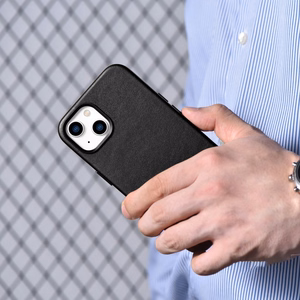 iCarer Case Leather cover for iPhone 14 Plus genuine leather case black (compatible with MagSafe)