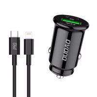 Auto lādētājs Dudao "R3PRO" Melns (1xUSB / 1xUSB-C / 18W) + "Type-C / Lightning" kabelis