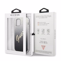 Guess GUHCP12LPCUGLSBK iPhone 12 Pro Max 6.7" melna/melna cietais apvalks Glitter Gradient Script