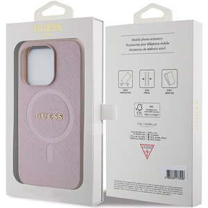 Guess Saffiano Magnētiskais viedtālruņa apvalks iPhone 15 Pro - rozā