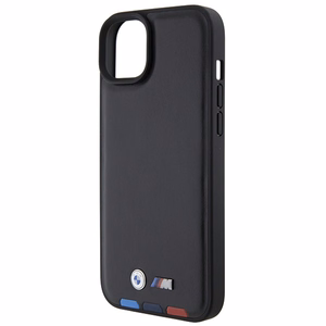 BMW BMHCP15M22PTDK viedtālruņa apvalks iPhone 15 Plus 6.7" melns/melns ādas ar trīskrāsu emblēmu