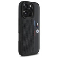 BMW M perforētā trīskrāsu līnija iPhone 16 Pro Max apvalks - melns
