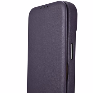 iCarer CE Premium ādas folio viedtālruņa apvalks iPhone 14 Plus magnētiskais atveramais ādas folio apvalks MagSafe tumši violeta