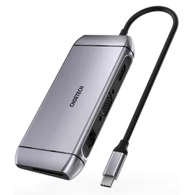 Choetech 9in1 daudzfunkcionāls USB Type C centrmezgls - 3x USB 3.2 Gen 1 / SD un TF atmiņas karšu lasītājs / HDMI 4K 30Hz / VGA Full HD 60Hz / USB Type C / RJ45 pelēks (HUB-M15 pelēks)