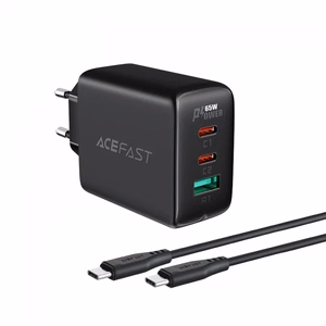 Lādētājs Acefast A13 melns 65W (2xPD / 1xQC3.0) + Type-C / Type-C 120cm kabelis