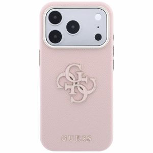 Guess Grained & Big Resin Logo vāciņš iPhone 18 Pro / 17 Pro – rozā
