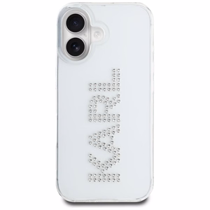 Karl Lagerfeld IML Rhinestones Logo viedtālruņa apvalks iPhone 16 - caurspīdīgs