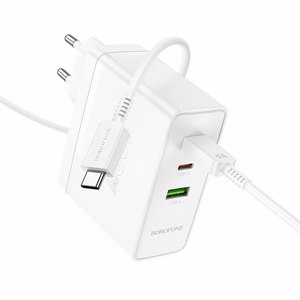 Borofone sienas lādētājs BN11 Imperial - USB + 2xType C - QC 3.0 PD 100W ar Type C uz Type C kabeli balts