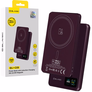 Blavec BJ-03 5000 mAh īpaši plāns magnētisks ārējais akumulators ar MagSafe, 7,8 mm, USB-C, 22,5 W, 3 vienā (PBBJ03-MC5O) (krāsa: violeta; alumīnija korpuss)