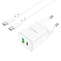 Borofone Sienas lādētājs BN7 - USB + Type C - QC 3.0 PD 20W ar Type C uz Type C kabeli balts