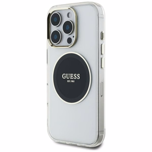 Guess IML Metal Colored Circle Classic Logo Magnētiskais viedtālruņa apvalks iPhone 16 Pro Max - melns