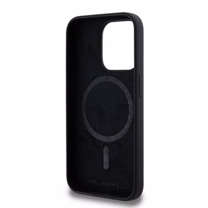 Karl Lagerfeld Silikonais Karl&Choupette Ring MagSafe apvalks iPhone 15 Pro Max - melns
