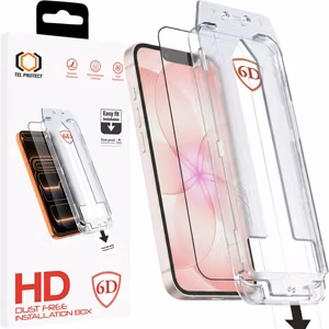 Tel Protect Dust-Free Easy Fit Full Glue 6D rūdīts stikls priekš Iphone 13/13 Pro/16E/17E melns