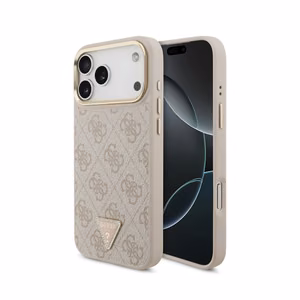 Guess PU Leather 4G Strass Triangle Logo Gold Frame MagSafe vāciņš Apple iPhone 18 Pro Max, rozā