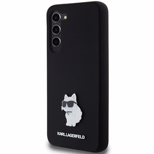 Karl Lagerfeld silikona Choupette metāla piespraude viedtālruņa apvalks Samsung Galaxy S24+ - melns