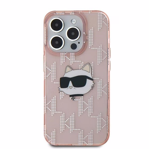 Karl Lagerfeld IML Choupette galvas un monogrammas apvalks iPhone 15 Pro - rozā