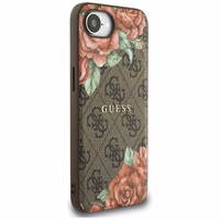 Guess 4G Flowers Print magnētiskais viedtālruņa apvalks iPhone 16e - brūns