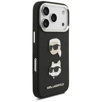 Karl Lagerfeld FW Graudains Karl & Choupette galvas piespraudes un logotips iPhone 17 Pro apvalks - melns
