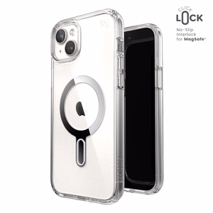 Speck Presidio Perfect-Clear MagSafe vāciņš ar ClickLock ierīcei iPhone 15 Plus / 14 Plus, caurspīdīgs ar hroma krāsas gredzenu