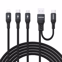 Dudao L3W USB-A/USB-C uz Lightning/USB-C/MicroUSB 66W kabelis - melns