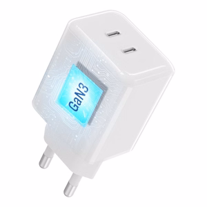Tālruņa lādētājs Forcell F-Energy GaN III Crystal Color, 2x USB C, AVS, SSFC3.0, 60W + silikona kabelis USB C uz USB C VT-60, balts