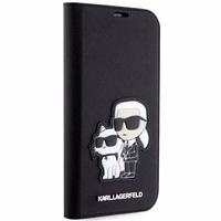 Karl Lagerfeld KLBKP14LSANKCPK iPhone 14 Pro 6.1" grāmatas tipa apvalks melns Saffiano Karl & Choupette
