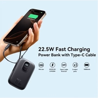 Power Bank Joyroom "JR-PBF17" melns 10000mAh 22.5W (PD / QC3.0) + integrēts Type-C kabelis