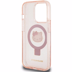 Hello Kitty gredzena statīvs spīdīgs Electrop Logo magnētiskais viedtālruņa apvalks iPhone 15 Pro - rozā
