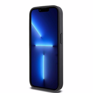 DKNY Ādas rūtainais mono raksts un drukātās svītras viedtālruņa apvalks iPhone 15 Pro - melns