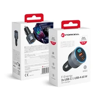 FORCELL F-ENERGY Alu automobiļa lādētājs 2 x Type C + USB A PD QC4.0 SFC 2.0 4,5A 65W pelēks
