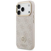 Guess 4G Strass Logo & Big Strap Metal Buttons Magnētiskais viedtālruņa apvalks iPhone 17 Pro - rozā