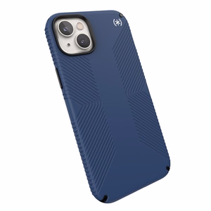 Speck Presidio2 Grip MagSafe vāciņš ierīcei iPhone 14 Plus, ar neslīdošu satvērienu, “Coastal Blue / Black / White” krāsu kombinācija
