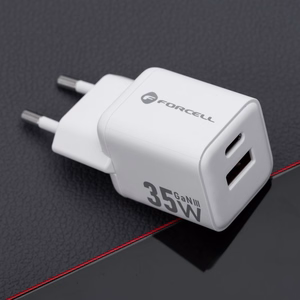 FORCELL F-ENERGY Mini GaN III VT-35C ceļojumu lādētājs ar 1 x Type C + 1x USB A ligzdām, PD QC4.0 35W balts