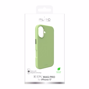 Чехол Puro Icon Mag Pro Liquid Silicone для iPhone 17, совместимый с MagSafe, с защитой камеры и алюминиевыми кнопками - зелёный
