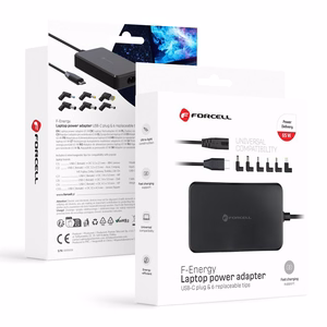 Forcell F-Energy E856 универсальное зарядное устройство для ноутбука 65W USB C + 6 адаптеров - чёрное