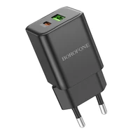 Borofone Sienas lādētājs BN14 Royal GaN - USB + Type C - QC 3.0 PD 30W melns