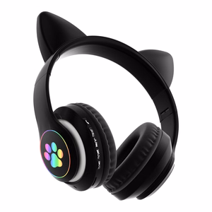 Bērnu Bluetooth LED austiņas / kaķa ausis, melnas