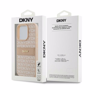 DKNY Ādas mono svītra un metāla logotips viedtālruņa apvalks iPhone 15 Pro - rozā